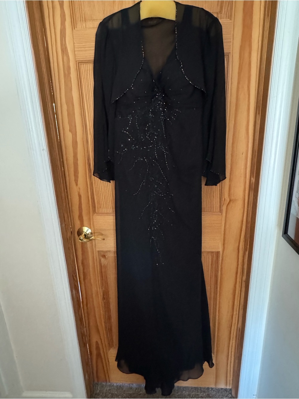 Black Beaded Long Sleeve Evening Gown with Matching Jacket. Mother of the Gro